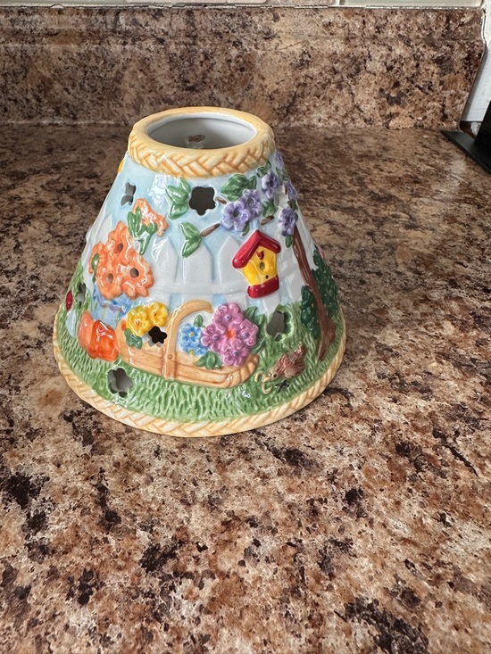 None Other - Mini Jar Springtime Flowers, Birds, Bunny & White Picket Fence Topper Shade